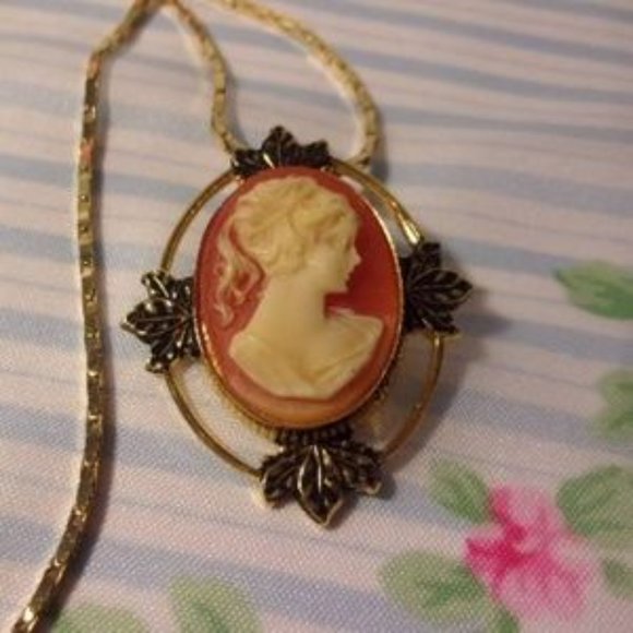 "Resin Cameo Pin/Pendant With 30"" Long Chain " - Picture 2 of 5